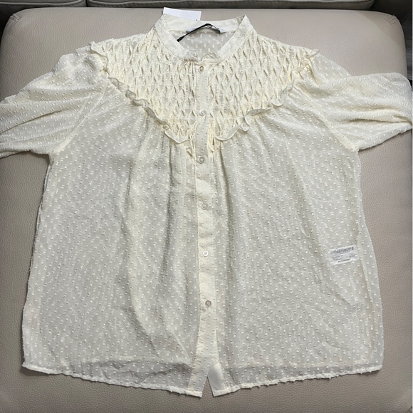 Zara Women’s Ruffled Swiss Dot Semi-Sheer Shirt - Size M - Picture 6 of 14